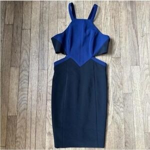 Jay Godfrey Colorblock Cutout Halter‎ Neckline Dress Size 4 Blue Black Modern